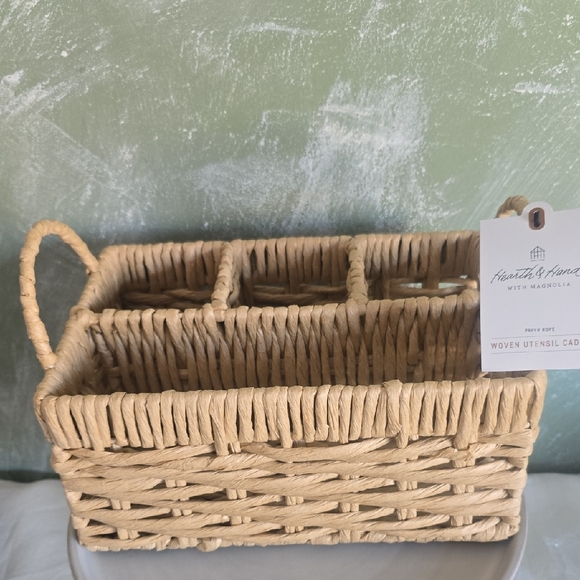 Hearth & Hand Other - Hearth & Hand With Magnolia Woven Utensil Caddy - Natural Tan 4 Carpartments New